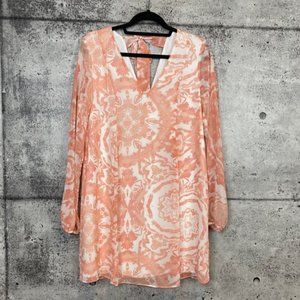 BCBGeneration // Petal Pink Combo Bow Back Printed Long Sleeve Mini Dress - M